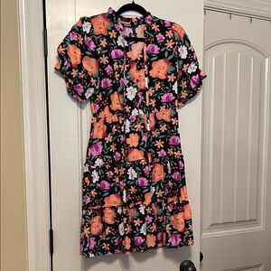 Floral Black and Orange Dress
